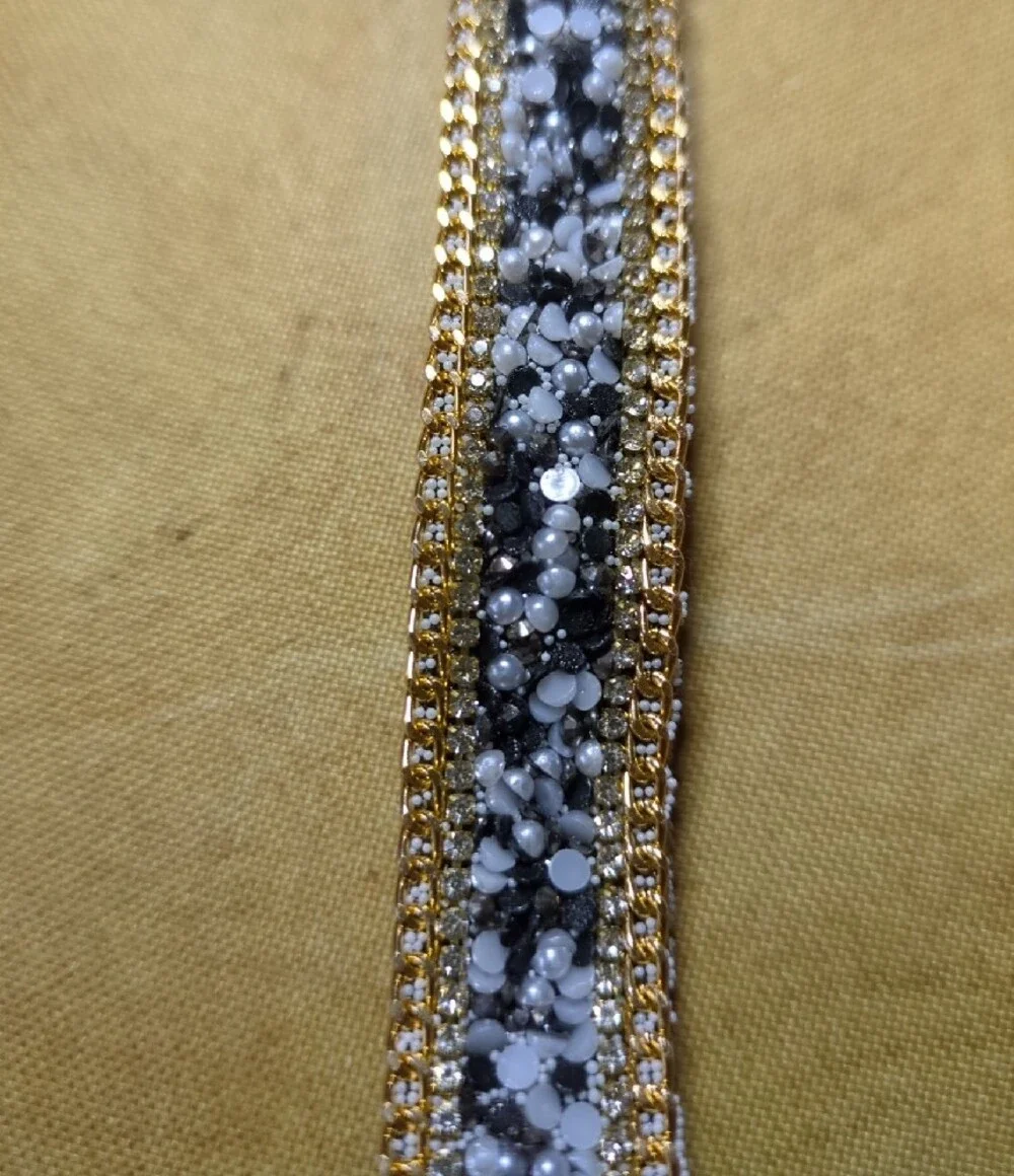 Sweaty Bands 1 Inch Black And White Sequins With Gold Rope Trim Headband